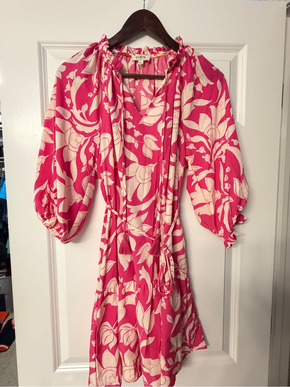 Umgee Pink & Cream Floral Tie-Waist Mini Dress